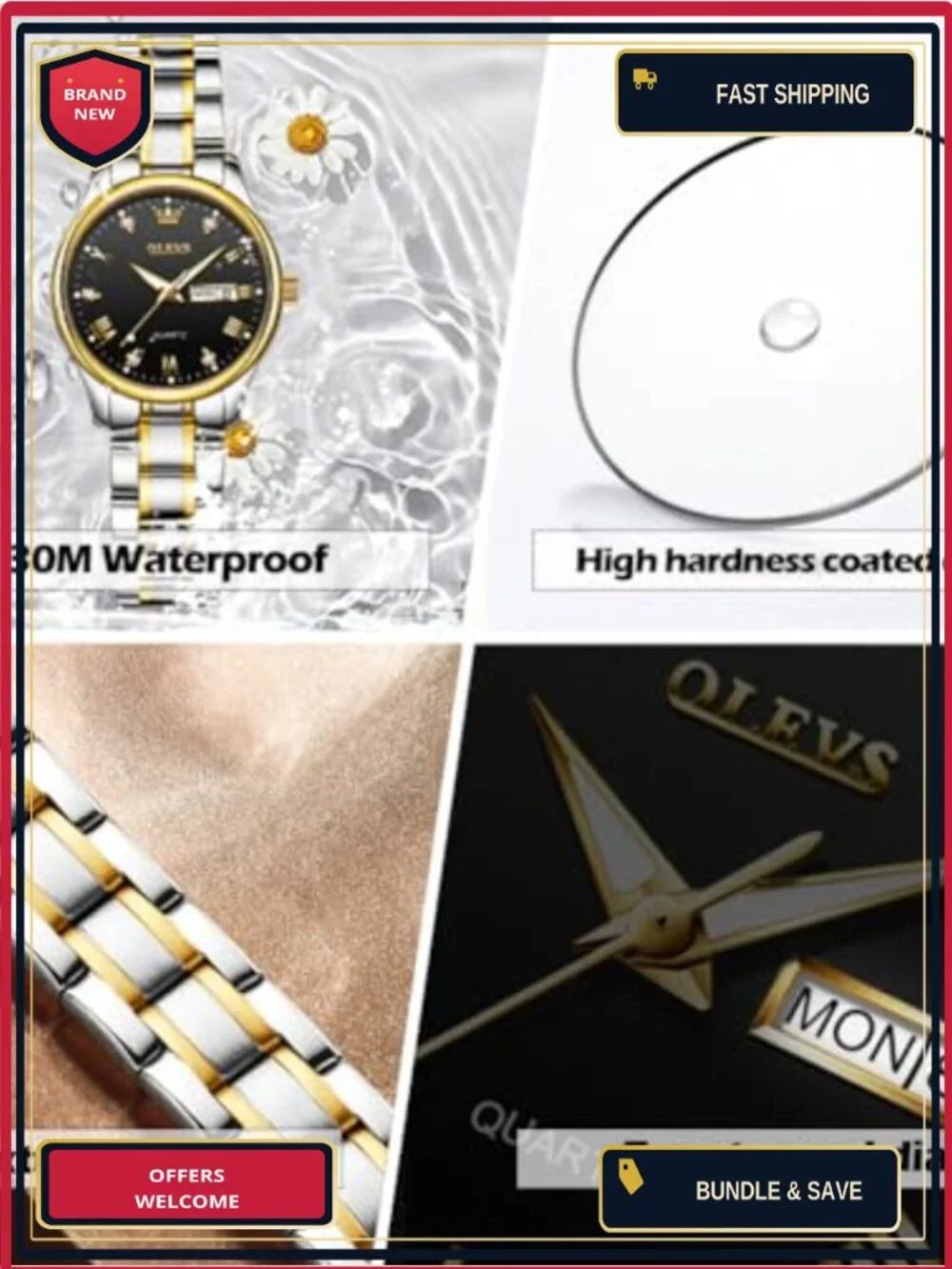 Women's Wrist Watch Stainless Steel Bracelet Stretch Band Water Resistant